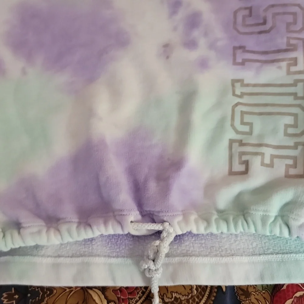Justice Girls Size 7/8 Small Purple Tie Dye Cropped Drawstring Pullover